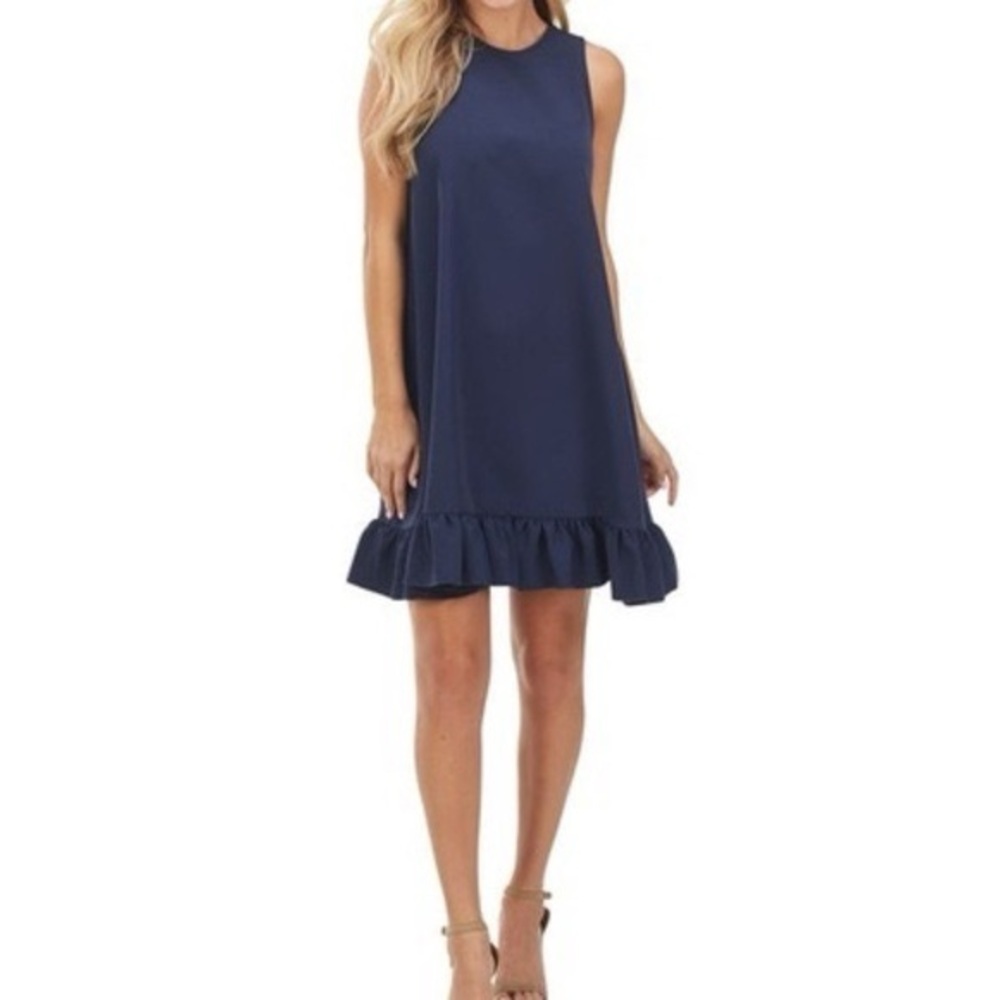 Mudpie‎ Women’s Navy Blue Swing Dress Tank Ruffle Hem Casual Size Large